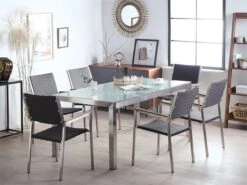 Conjunto De Jardín Mesa En Vidrio 180 Cm Con 6 Sillas En Ratán GROSSETO