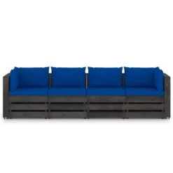 Sofá De Jardín De 4 Plazas Con Cojines Madera Impregnada Gris VidaXL