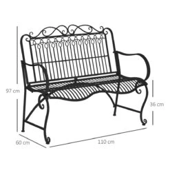 Outsunny Banco De Jardín De 2 Plazas 110x60x97 Cm Banco De Exterior De Metal Con Respaldo Decorativo Y Reposabrazos Para Terraza Balcón Patio Carga 200 Kg Negro -Jardin Decoración Shop dc31b4bbb386def213406b0010b91a8414e486aa f5c289e5879644bd8829aa77886a5a6b