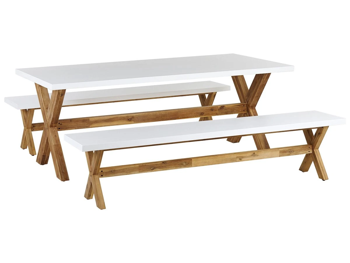 Conjunto De Mesa Con 2 Bancos, Blanco/madera Clara OLBIA 2 Conjunto De Mesa Con 2 Bancos, Blanco/madera Clara OLBIA - Imagen 2