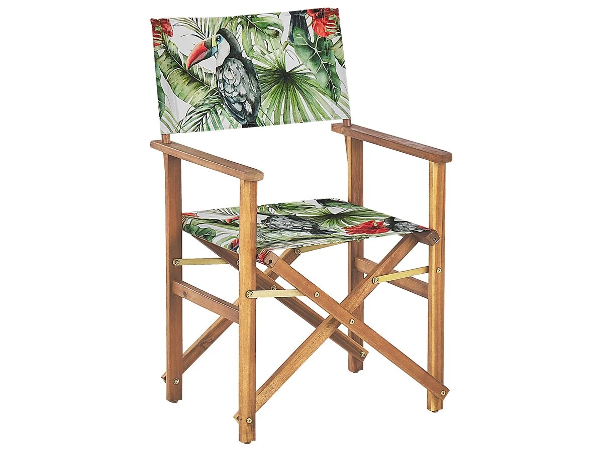 Conjunto De 2 Sillas De Jardín Madera Clara/blanco Crema Con Tela Verde/blanco/rojo CINE 5 Conjunto De 2 Sillas De Jardín Madera Clara/blanco Crema Con Tela Verde/blanco/rojo CINE - Imagen 5