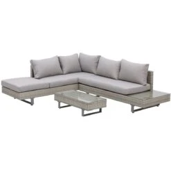 Outsunny Conjunto De Muebles Ratán De 3 Piezas Mesa De Centro Sofá Doble Y Sofá De 3 Plazas Con Cojines Extraíbles Para Jardín Terraza Patio Acero Gris