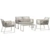 Outsunny Conjunto De Muebles De Jardín De Ratán 4 Piezas Sofá Doble 2 Sillones Individuales Y Mesa De Café De Vidrio Con Cojines Desenfundables Para Exterior Terraza Gris