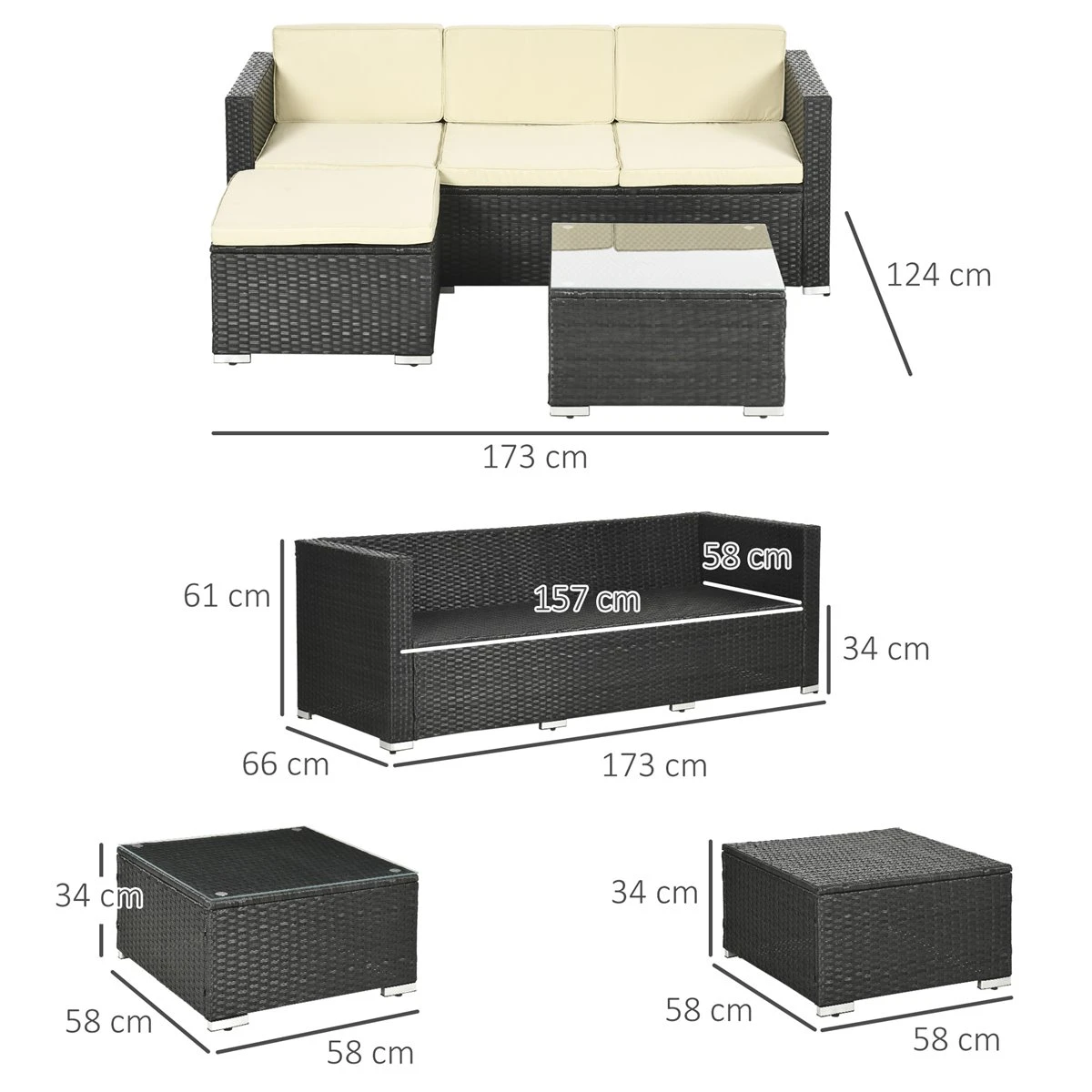 Outsunny Conjunto De Muebles De Ratán De Jardín 3 Piezas Muebles De Ratán Exterior Sofá De 3 Plazas Con Cojines Acolchados Mesa De Centro Con Tablero De Vidrio Templado Y Reposapiés Negro 3 Outsunny Conjunto De Muebles De Ratán De Jardín 3 Piezas Muebles De Ratán Exterior Sofá De 3 Plazas Con Cojines Acolchados Mesa De Centro Con Tablero De Vidrio Templado Y Reposapiés Negro - Imagen 3