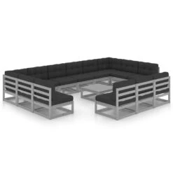 Set De Muebles De Jardín 14 Pzas Con Cojines Madera Pino Gris VidaXL