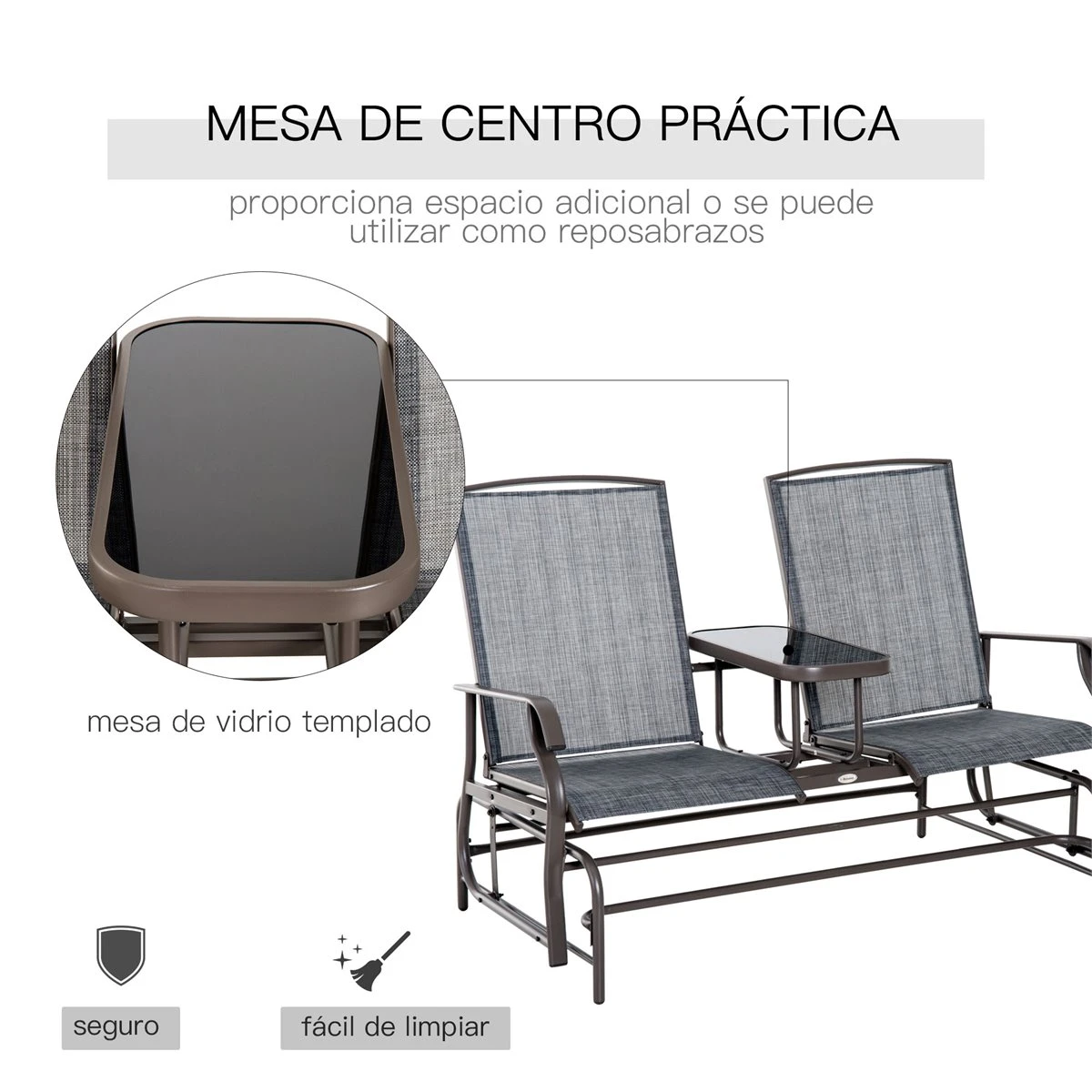Outsunny Mecedora De 2 Plazas Banco Balancín Tipo Silla Basculante De Jardín O Patio De Metal Y Tela Texteline Para Exterior 148x81x100 Cm 4 Outsunny Mecedora De 2 Plazas Banco Balancín Tipo Silla Basculante De Jardín O Patio De Metal Y Tela Texteline Para Exterior 148x81x100 Cm - Imagen 4