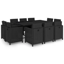 Set Comedor De Jardín 11 Piezas Y Cojines Ratán Sintético Negro VidaXL