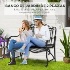 Outsunny Banco De Jardín De 2 Plazas 110x60x97 Cm Banco De Exterior De Metal Con Respaldo Decorativo Y Reposabrazos Para Terraza Balcón Patio Carga 200 Kg Negro -Jardin Decoración Shop f24271fa5c24acc3150530bbf94f1da62e620d41 977f1f79e2ca474f9e97fd5e15587076