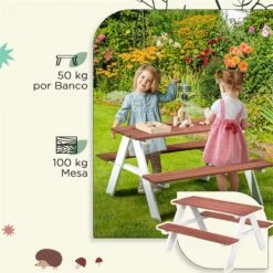 Outsunny Juego De Mesa Y 2 Bancos Infantiles De Madera Mesa De Picnic Para Niños De 3-8 Años Para Jardín Patio Terraza 89x79x50 Cm Marrón -Jardin Decoración Shop f31ee7f2541f066fc106d6301075e478821596dd 4d5877d4e6c9460e8a463cec3d547590