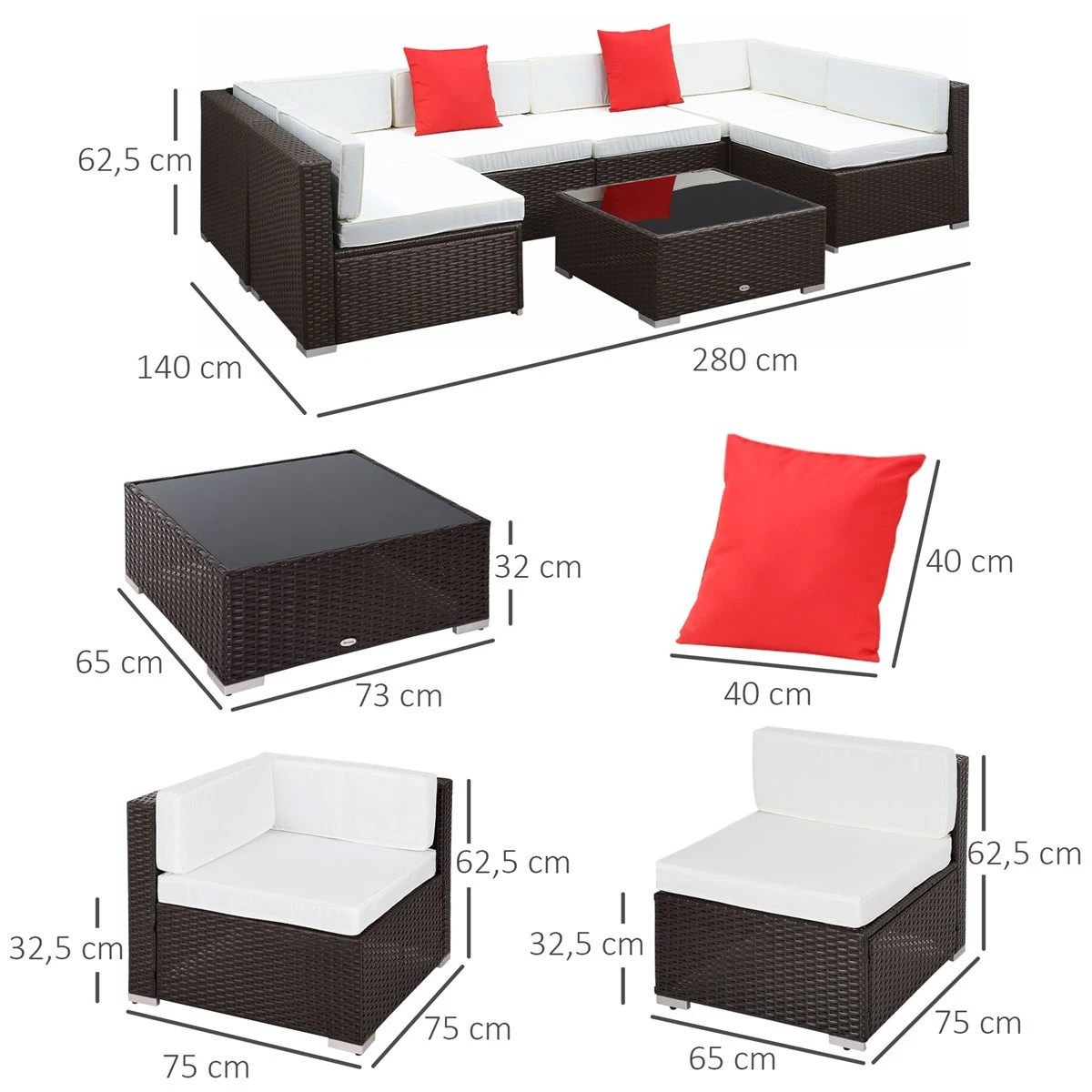 Outsunny Conjunto Muebles De Jardín Ratán 7 Piezas Set De Sofás Patio Con 1 Mesita Almohada Y Cojín Incluido Marco Acero Resistente Intemperie UV Marrón 3 Outsunny Conjunto Muebles De Jardín Ratán 7 Piezas Set De Sofás Patio Con 1 Mesita Almohada Y Cojín Incluido Marco Acero Resistente Intemperie UV Marrón - Imagen 3