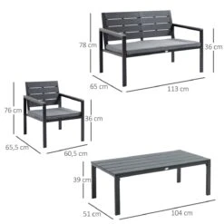 Outsunny Conjunto De Muebles De Jardín 4 Piezas Mesa De Centro Banco De 2 Plazas Y 2 Sillas Con Cojines Desenfundables Y Marco De Acero Para Terraza Exterior 113x65x78 Cm Gris -Jardin Decoración Shop f5a7393dddb11f5a3860fdf54b3cc1f36c68f27e a43db616780f4b9e94f2b86ddf4f41de