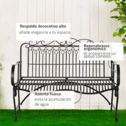 Outsunny Banco De Jardín De 2 Plazas 110x60x97 Cm Banco De Exterior De Metal Con Respaldo Decorativo Y Reposabrazos Para Terraza Balcón Patio Carga 200 Kg Negro -Jardin Decoración Shop f5d8fba46e539f719d8739df761897847943c886 a31e9aba42b94583a1d65d8990a47229