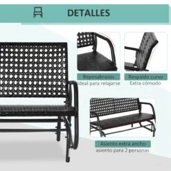 Outsunny Mecedora De Ratán De 2 Plazas Banco Balancín De Jardín Con Balanceo Ergonómico Y Marco De Metal Para Terraza Balcón Exterior Carga 220 Kg 120x70x84 Cm Negro -Jardin Decoración Shop f653a6a8ddf85b6f8b840c70155d6055a2fd8818 a85f337e9a584652b58c0631765f20a1