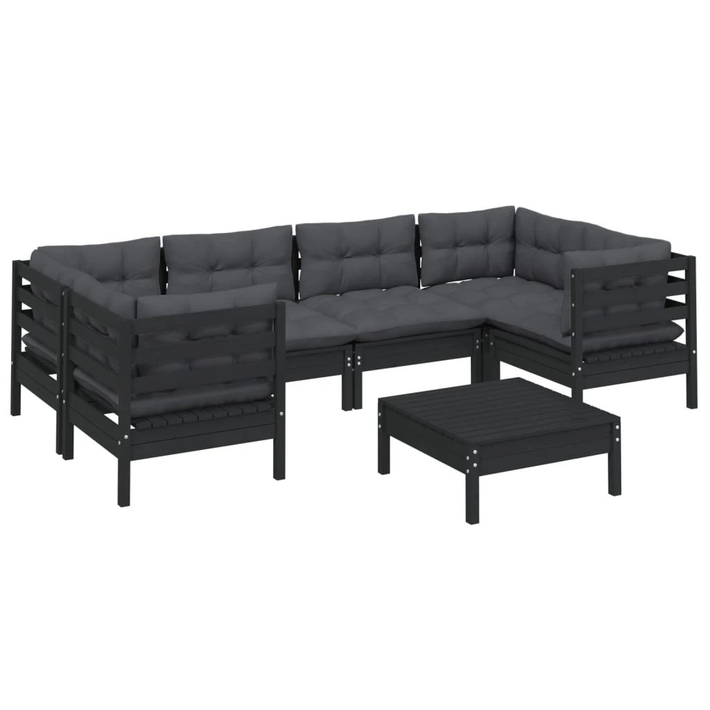 Muebles De Jardín 7 Pzas Con Cojines Negro Madera De Pino VidaXL 2 Muebles De Jardín 7 Pzas Con Cojines Negro Madera De Pino VidaXL - Imagen 2