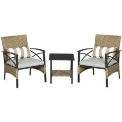 Outsunny Conjunto Mesa Y 2 Sillas De Jardín De Ratán 3 Piezas Juego De Muebles De Mimbre Con 2 Cojines Acolchados Y Marco De Acero Para Terraza Balcón 46x46x48 Cm Y 59x71x80 Cm Marrón