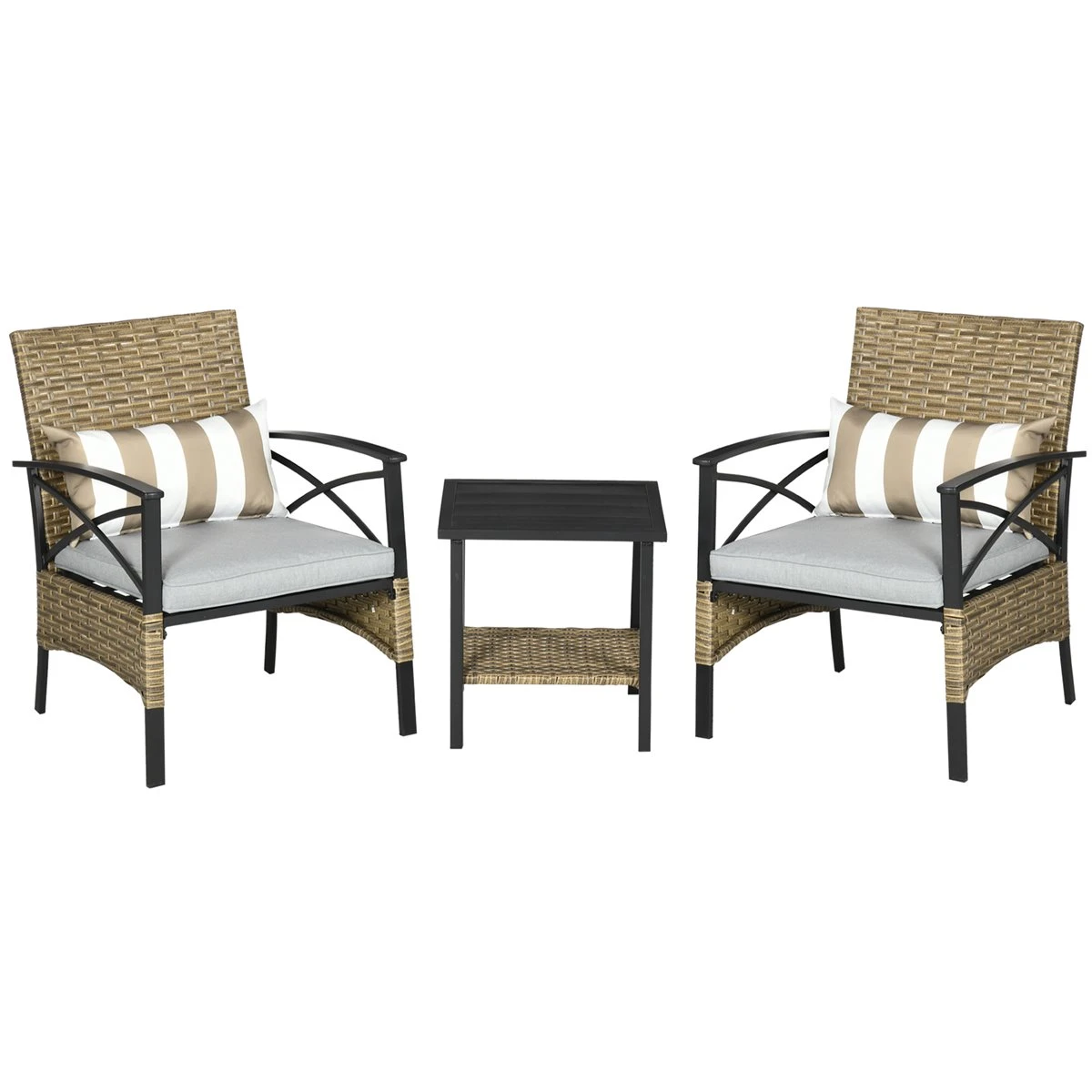 Outsunny Conjunto Mesa Y 2 Sillas De Jardín De Ratán 3 Piezas Juego De Muebles De Mimbre Con 2 Cojines Acolchados Y Marco De Acero Para Terraza Balcón 46x46x48 Cm Y 59x71x80 Cm Marrón 1 Outsunny Conjunto Mesa Y 2 Sillas De Jardín De Ratán 3 Piezas Juego De Muebles De Mimbre Con 2 Cojines Acolchados Y Marco De Acero Para Terraza Balcón 46x46x48 Cm Y 59x71x80 Cm Marrón