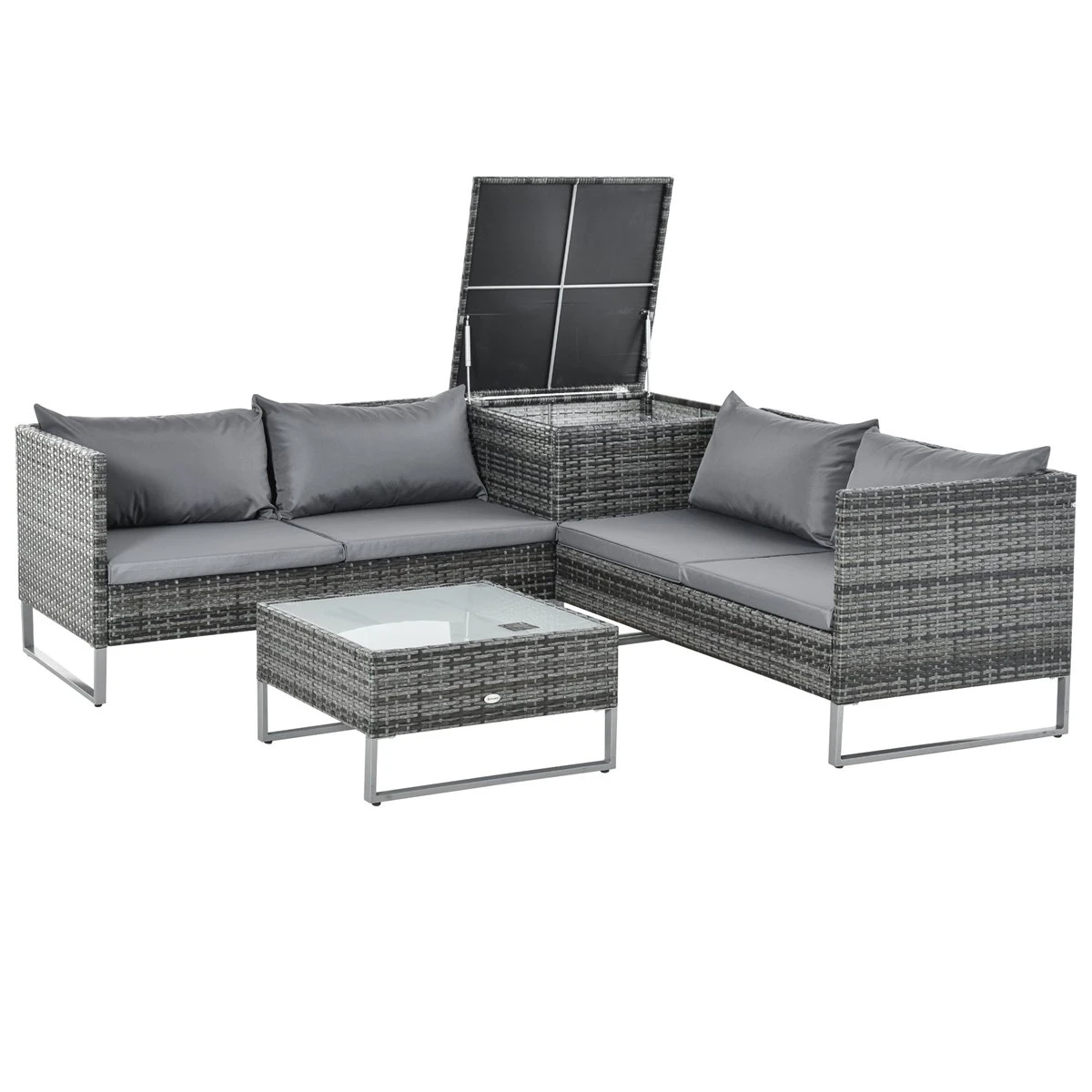 Outsunny Conjunto De 4 Muebles De Jardín De Ratán Con 2 Sofás Dobles Mesa Central Mesa Con Arcón Cojines Extraíbles Para Terraza Exterior 132x69x64 Cm Gris 1 Outsunny Conjunto De 4 Muebles De Jardín De Ratán Con 2 Sofás Dobles Mesa Central Mesa Con Arcón Cojines Extraíbles Para Terraza Exterior 132x69x64 Cm Gris