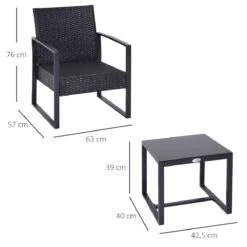 Outsunny Conjunto De Muebles De Ratán De Jardín 3 Piezas Set De Comedor Con 1 Mesa 42,5x40x39 Cm 2 Sillones 63x57x76 Cm Y Cojines Acolchados Para Patio Terraza Balcón Negro -Jardin Decoración Shop fca8628d3121379193ccdda7b7157935f26e84dd f108d801cca94595acad17312f5f5ab8